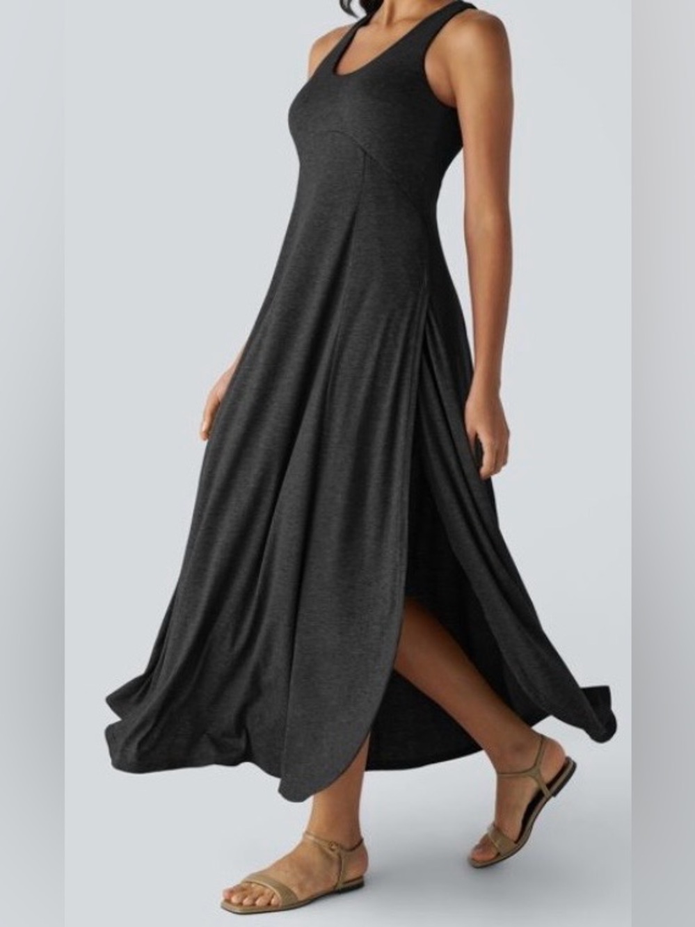 XLARGE .  HALARA U NECK BACKLESS SPLIT FLOWY MAXI TANK DRESS - Picture 2 of 9